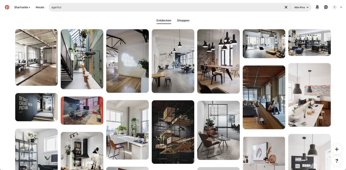 Man sieht das Interface von Pinterest