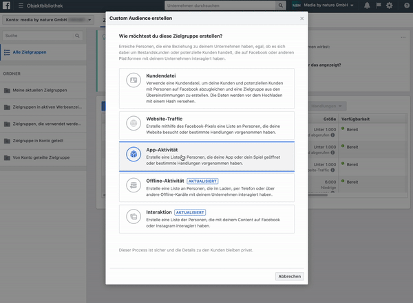 Facebook Custom Audience aus App Daten erstellen