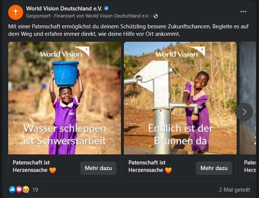 Facebook-Ad von World Vision Deutschland