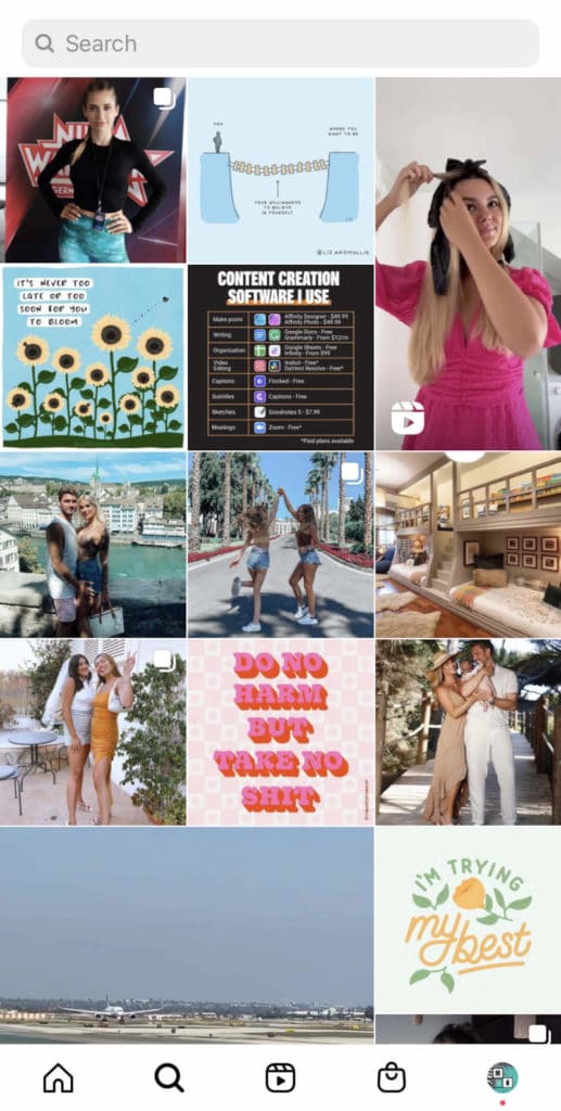 Man sieht ein Beispiel der Instagram Explore-Funktion