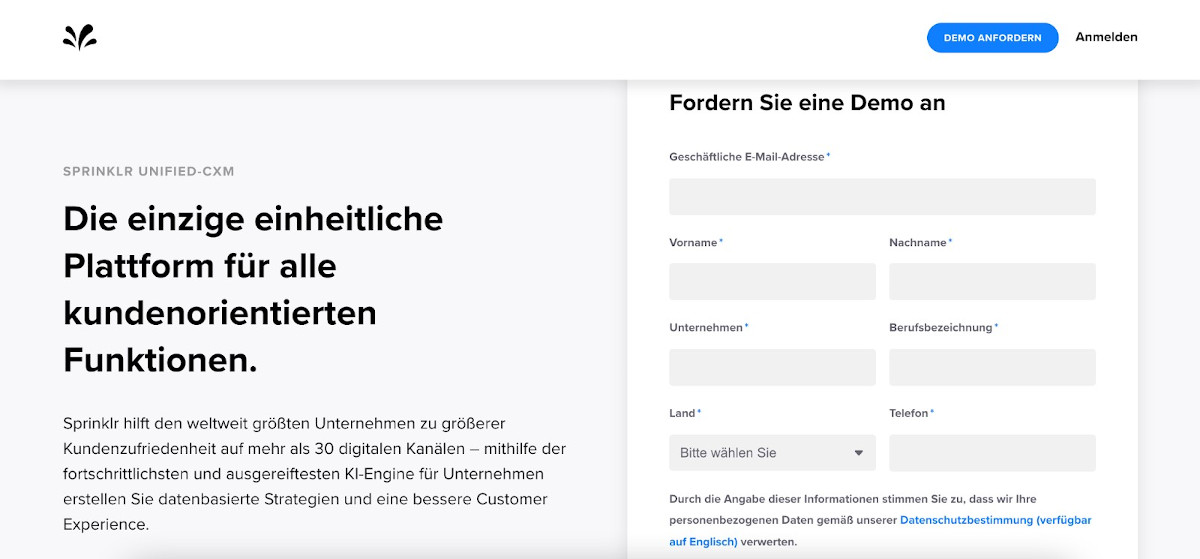 Die Startseite des Facebook Tools Sprinklr