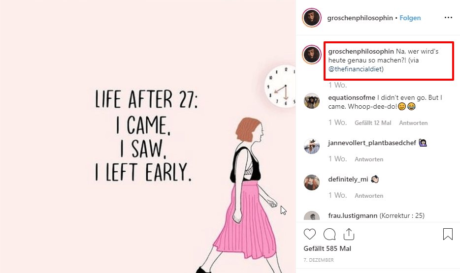 Instagram-Marketing am Beispiel eines Beitrags von "Groschenphilosophin"